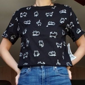 Novelty short sleeve Cat Cropped Top